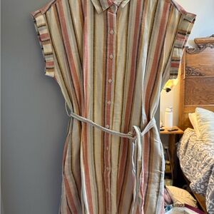 Striped Midi Button Up Polo Dress with Belt